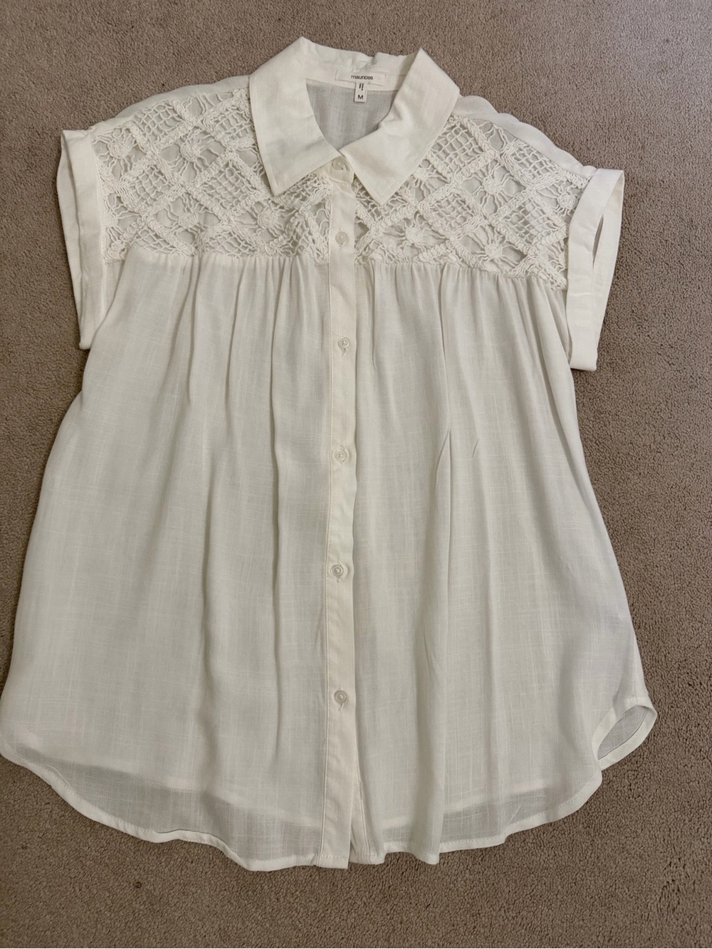Maurices Cream Crochet Yoke Button-Down Blouse